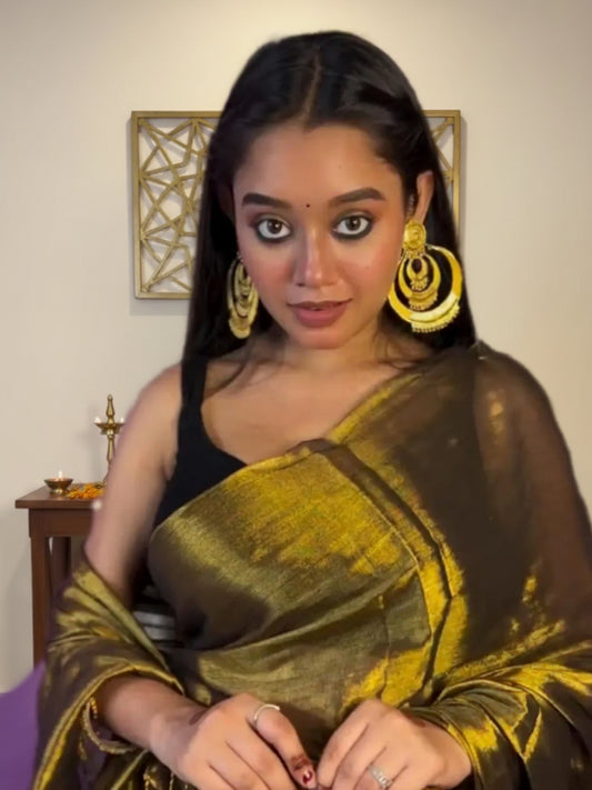 Copper Golden Raga Tissue Dual Tone Saree with Unstitched Blouse Piece For Women