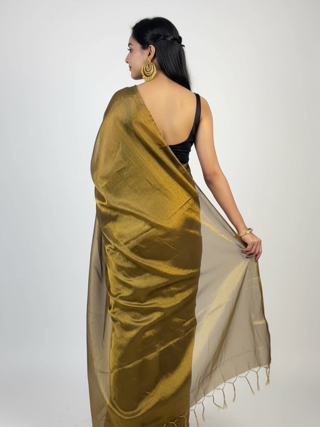Copper Golden Raga Tissue Dual Tone Saree with Unstitched Blouse Piece For Women