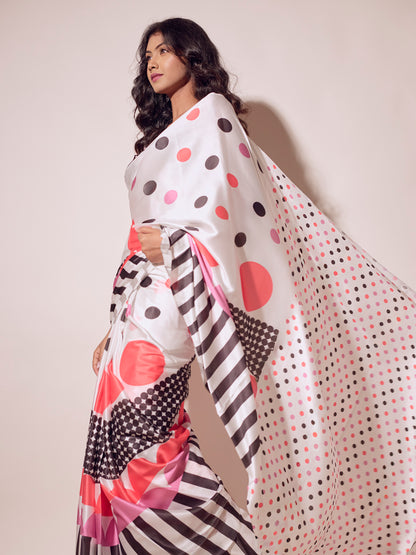 Aparna White Satin Geomatric Print For Women