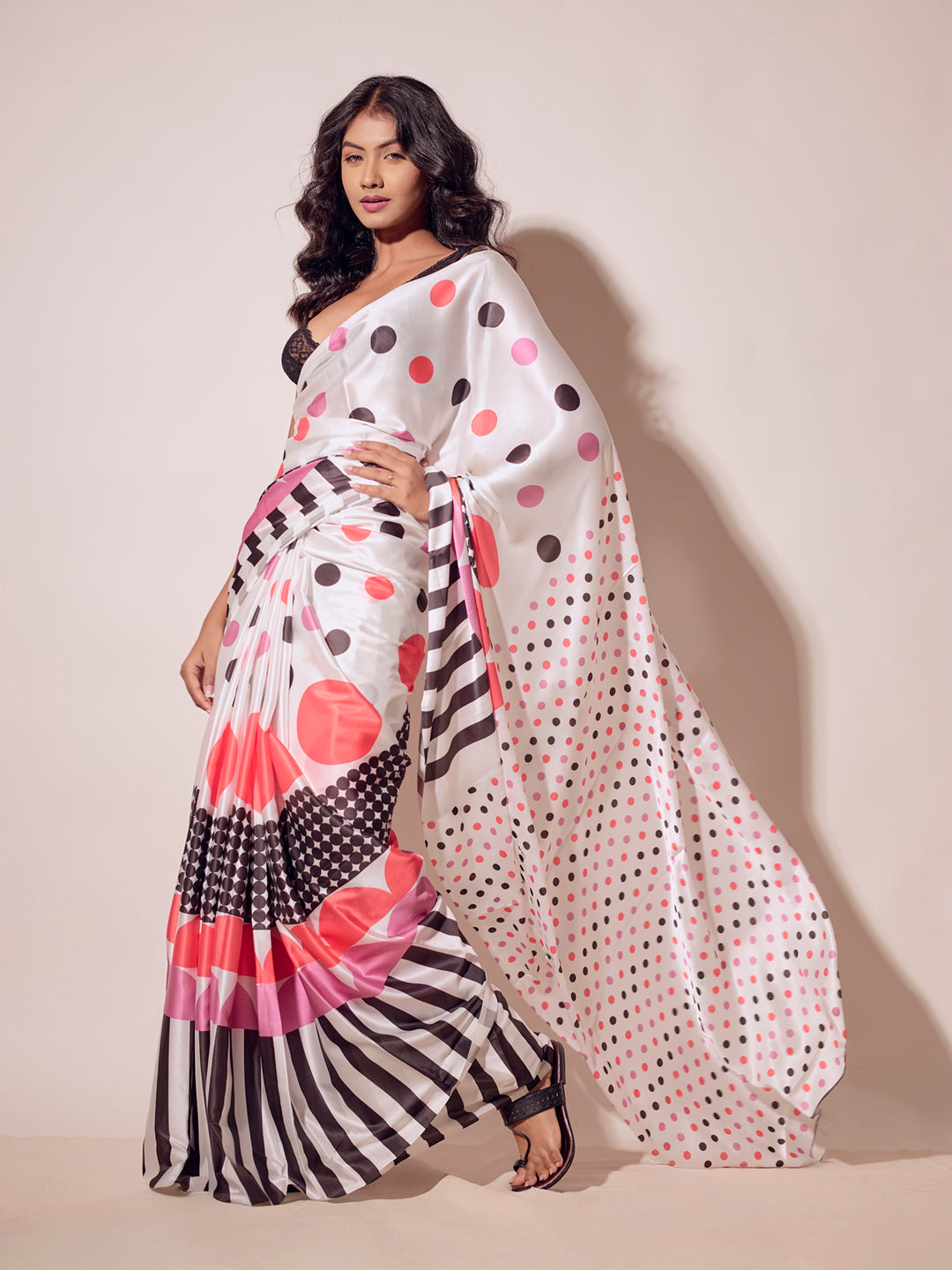 Aparna White Satin Geomatric Print For Women