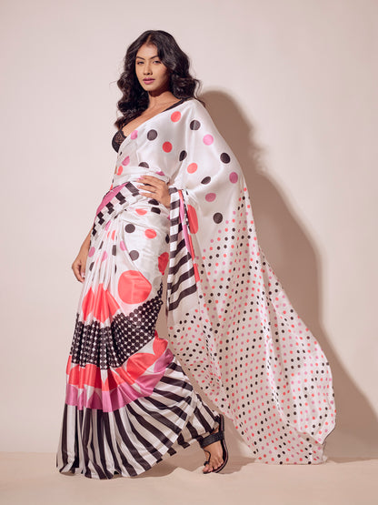 Aparna White Satin Geomatric Print For Women