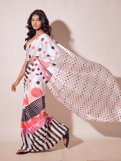 Aparna White Satin Geomatric Print For Women