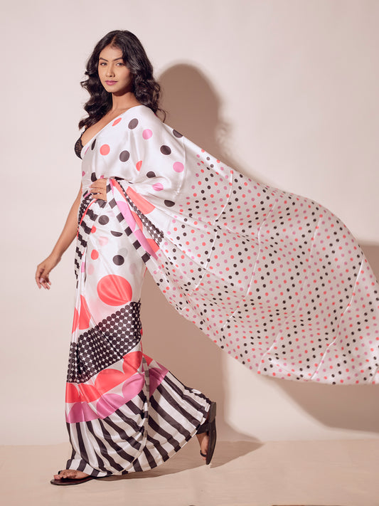 Aparna White Satin Geomatric Print For Women