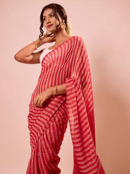 Aparna Red And Golden Stripe Premium Mul Cotton Saree