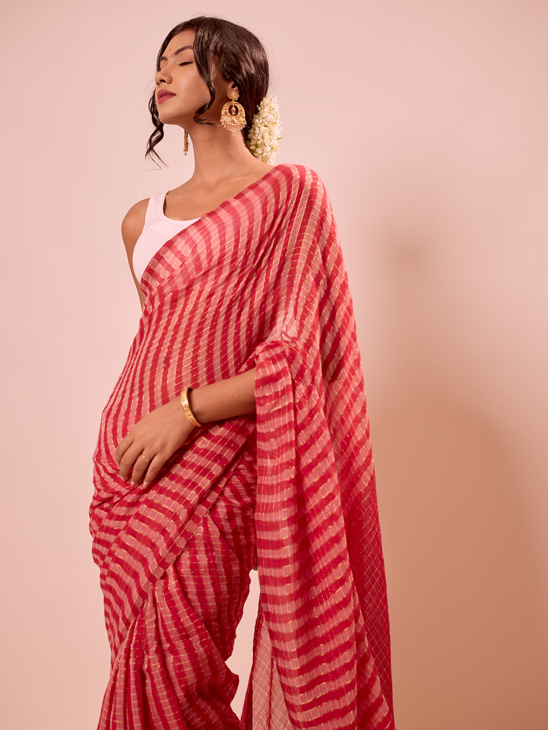 Aparna Red And Golden Stripe Premium Mul Cotton Saree