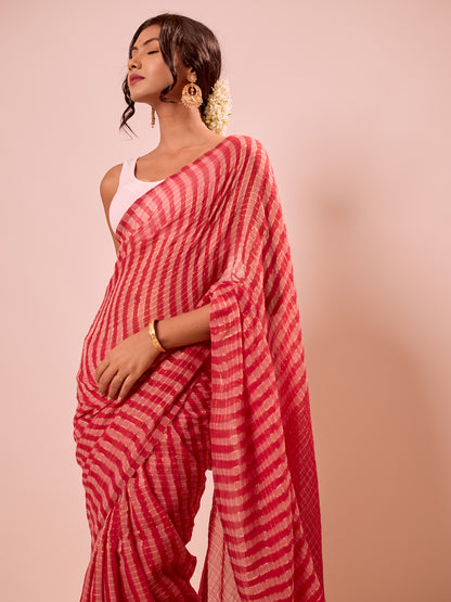 Aparna Red And Golden Stripe Premium Mul Cotton Saree
