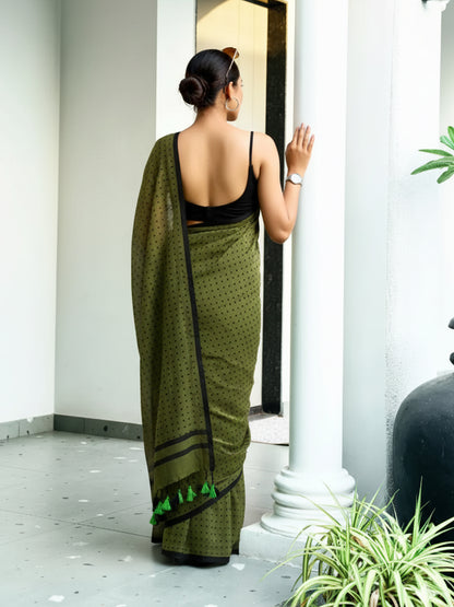 Dark Olive Green Premium Mul Cotton Saree