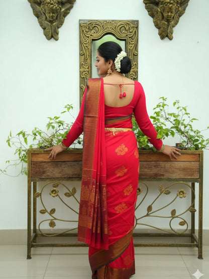 Shoe Flower Red Premium Mul Cotton Saree For Women