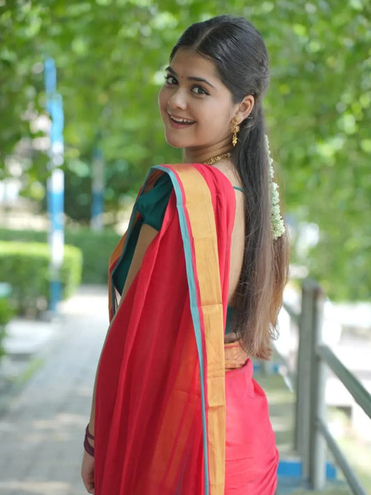 Aparna Red Saree With Golden Border For Women