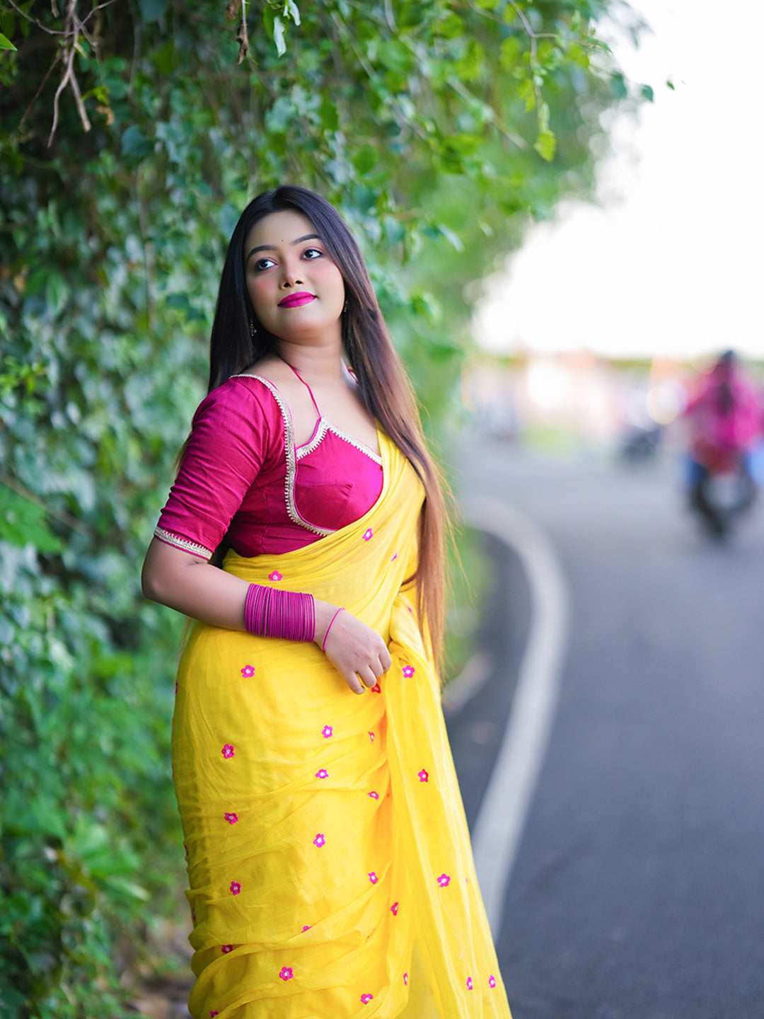Aparna Yellow Saree With Embroidery Work Mul Cotton Saree For Women