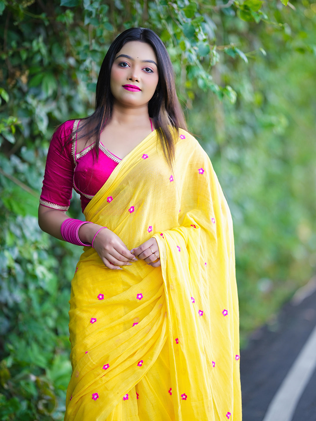 Aparna Yellow Saree With Embroidery Work Mul Cotton Saree For Women