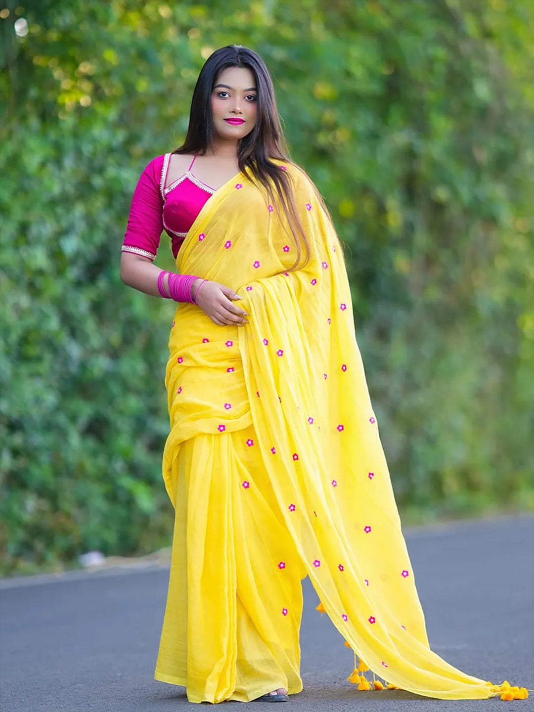 Aparna Yellow Saree With Embroidery Work Mul Cotton Saree For Women