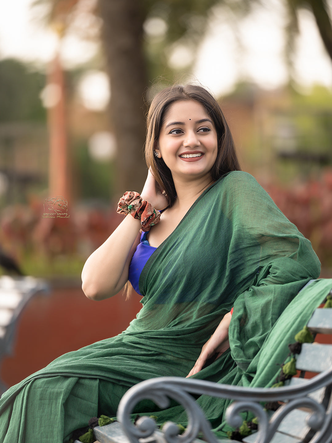 Aparna Dark Green Premium Mul Cotton Saree For Women
