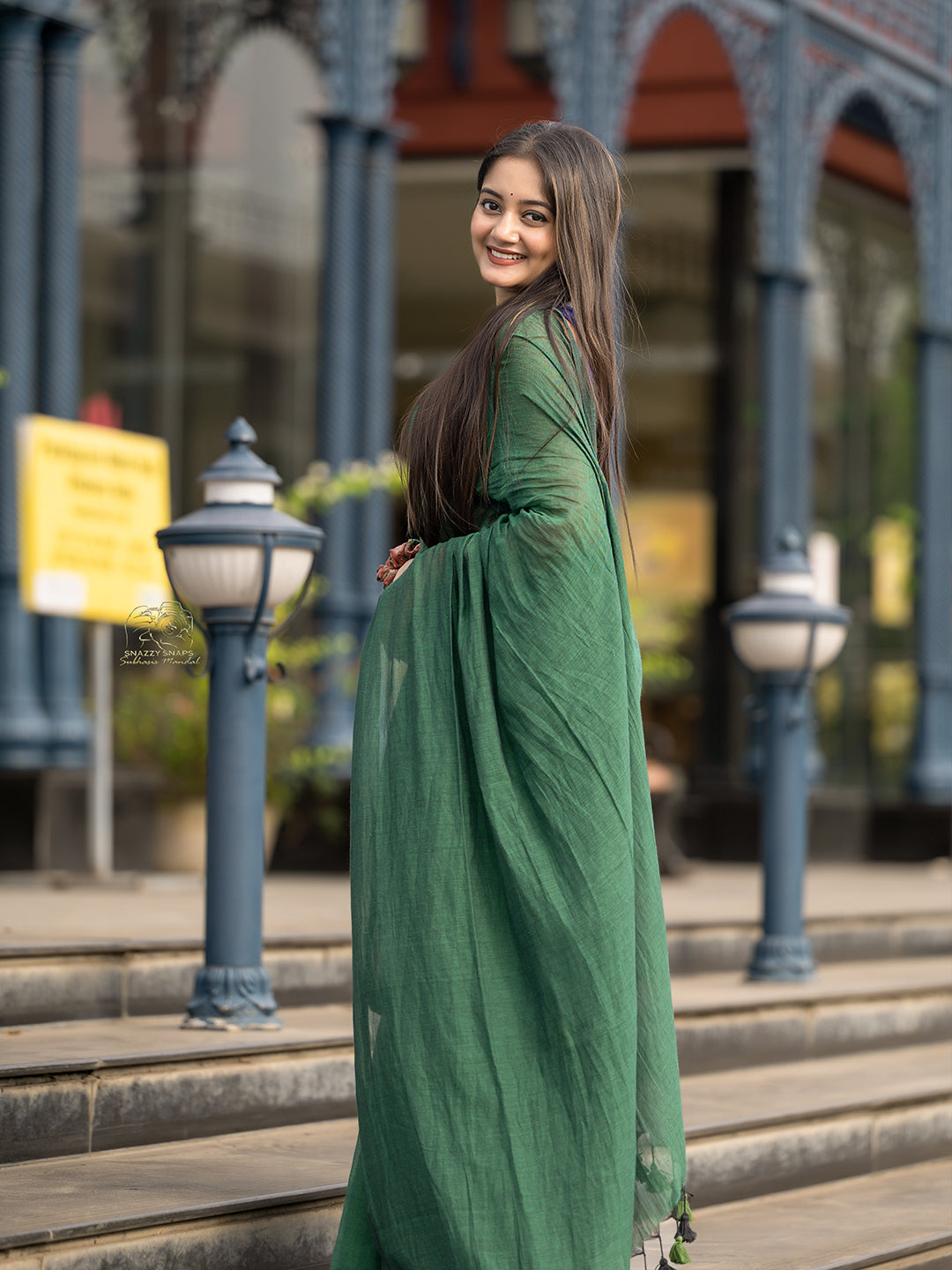 Aparna Dark Green Premium Mul Cotton Saree For Women