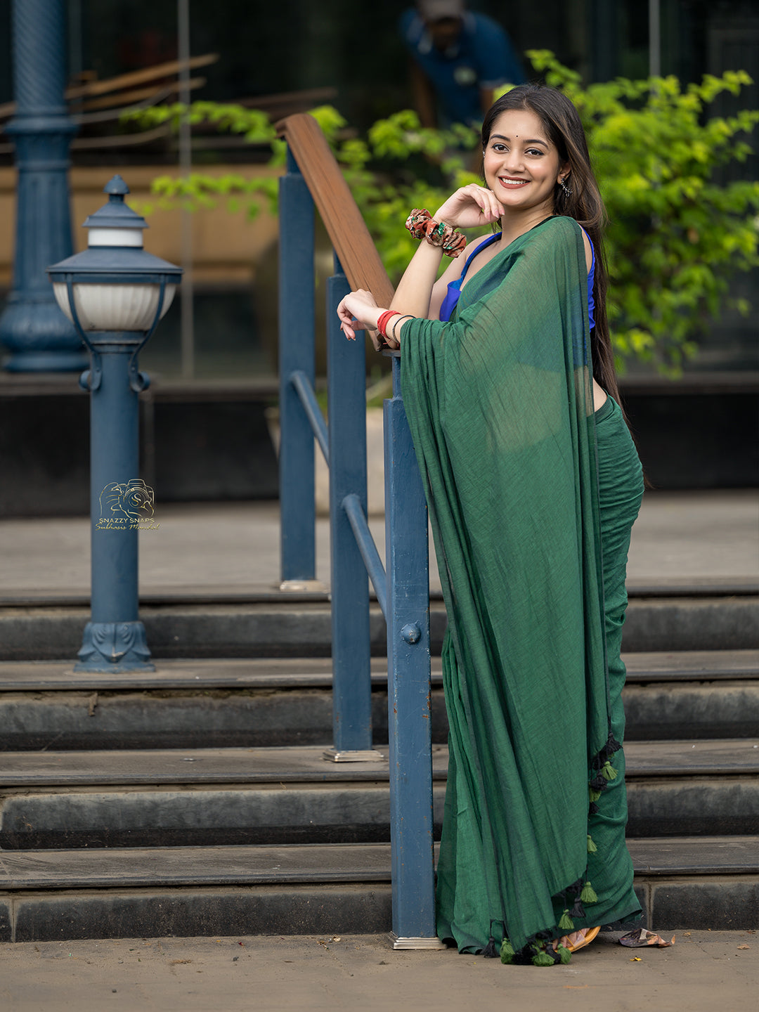 Aparna Dark Green Premium Mul Cotton Saree For Women
