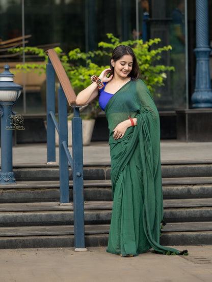 Aparna Dark Green Premium Mul Cotton Saree For Women