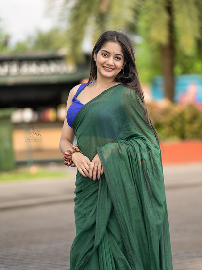 Aparna Dark Green Premium Mul Cotton Saree For Women