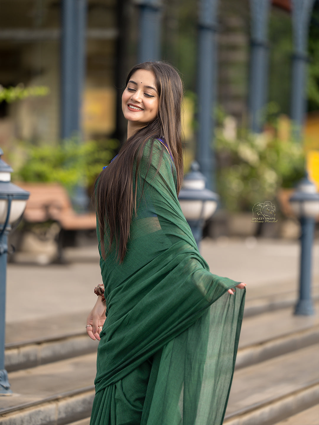 Aparna Dark Green Premium Mul Cotton Saree For Women