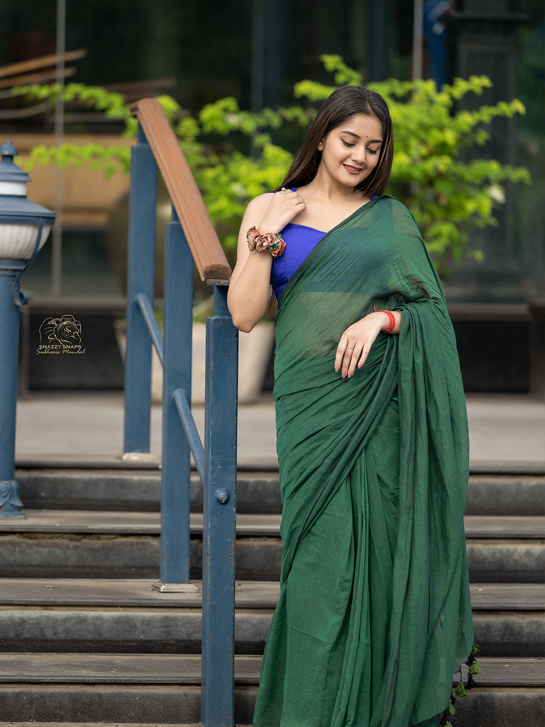 Aparna Dark Green Premium Mul Cotton Saree For Women