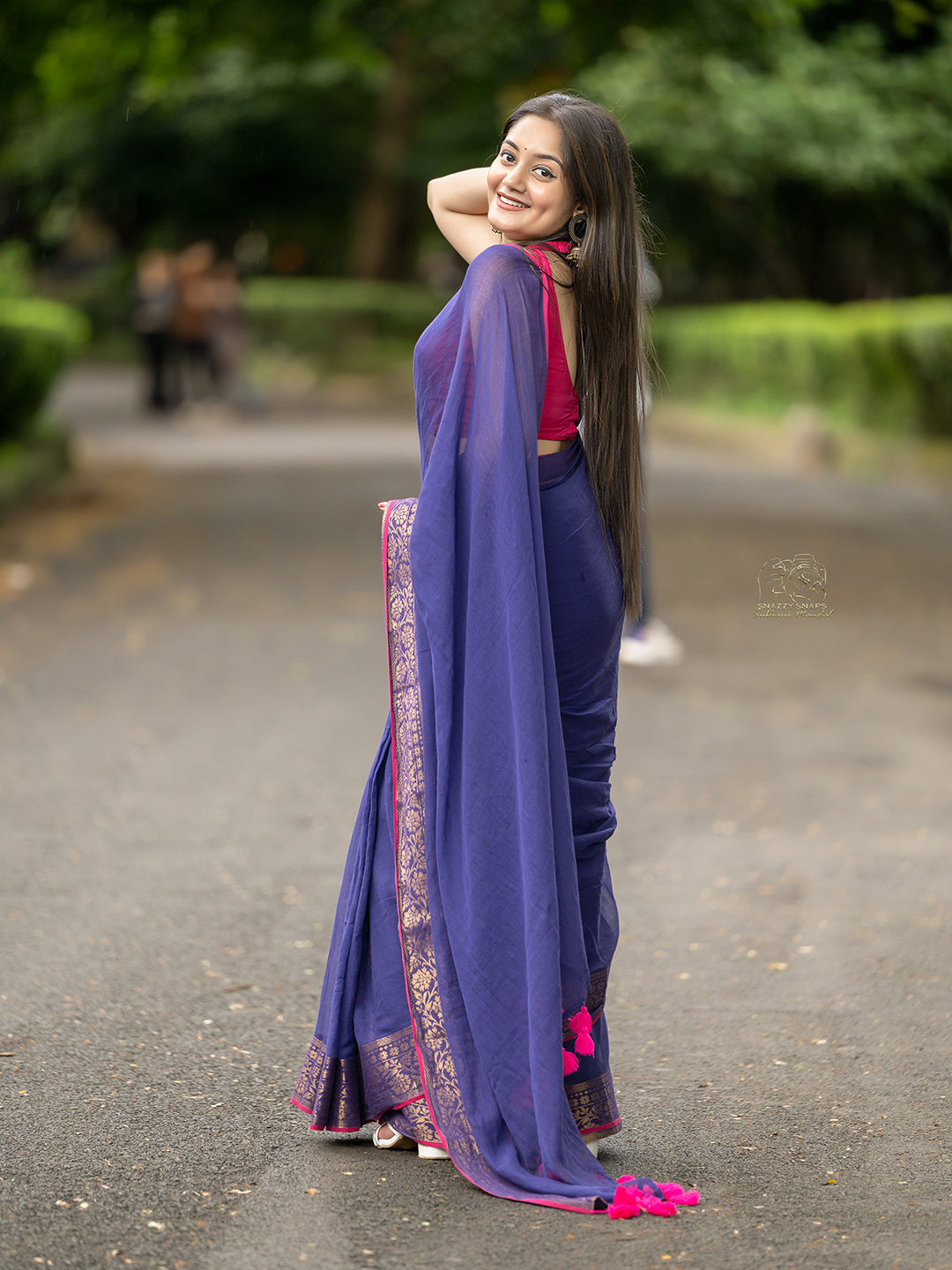 Aparna Blue Colour With Golden Border Mul Cotton Saree For Women