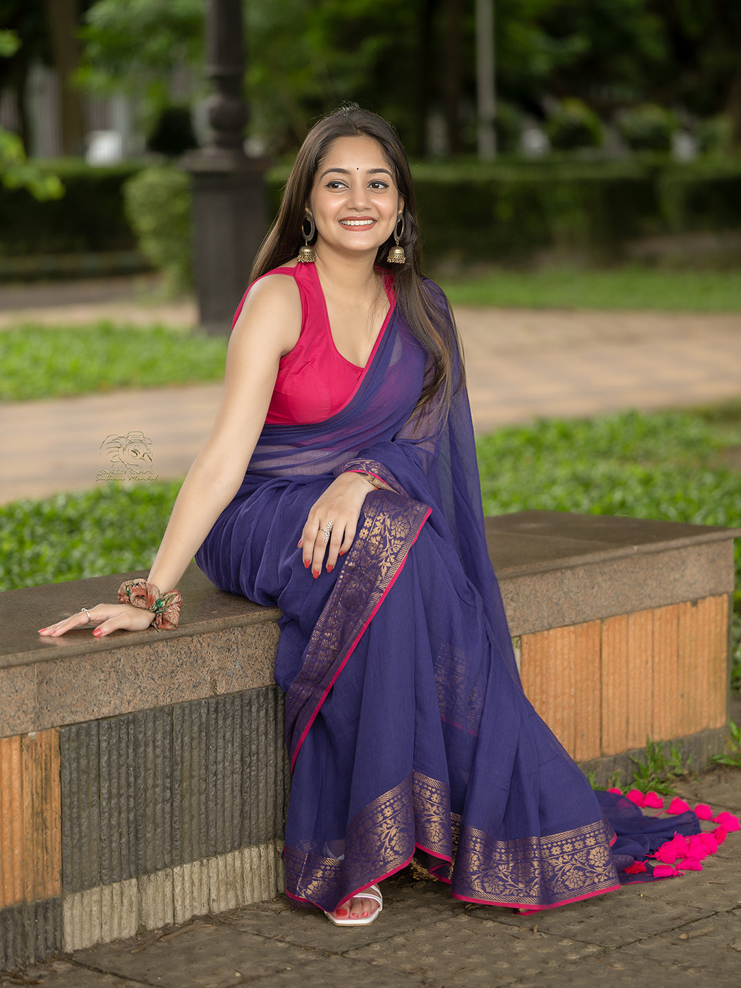 Aparna Blue Colour With Golden Border Mul Cotton Saree For Women