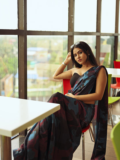 Aparna Multicolor Geomatric Paint Satin Saree For Women