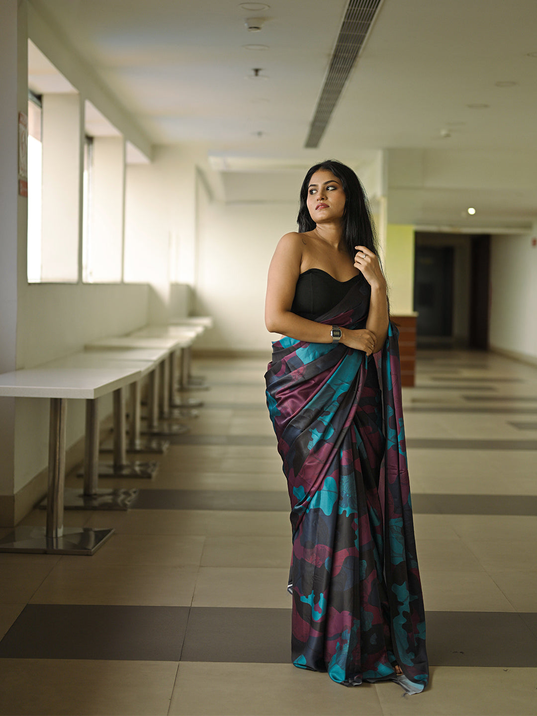 Aparna Multicolor Geomatric Paint Satin Saree For Women