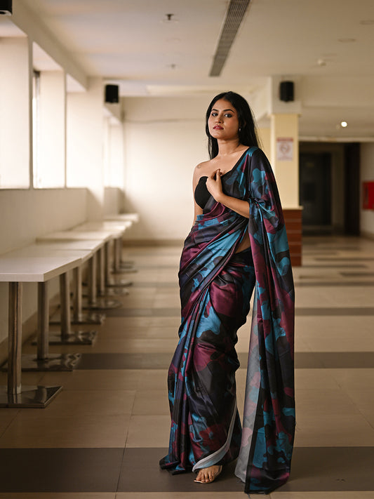 Aparna Multicolor Geomatric Paint Satin Saree For Women