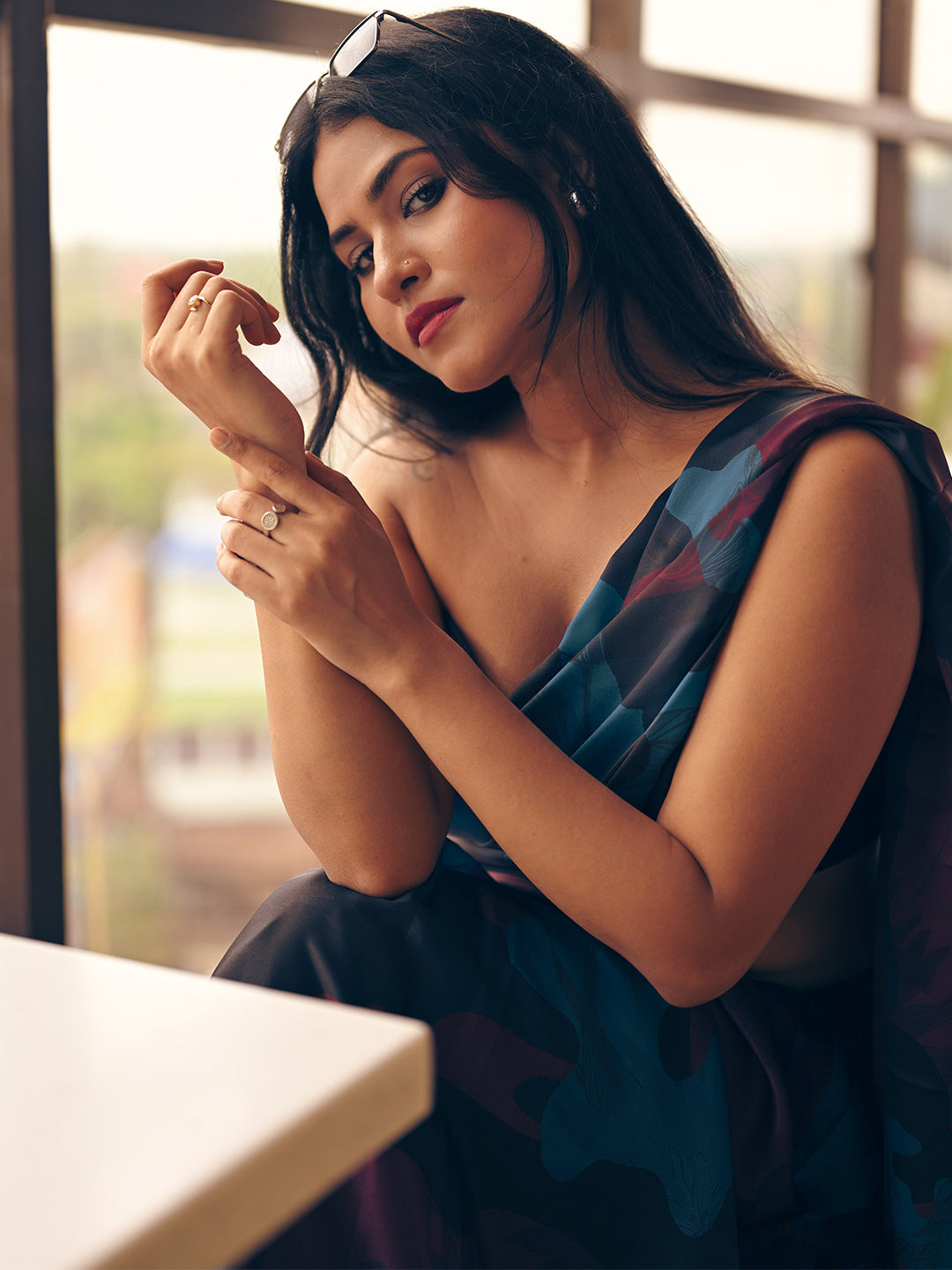 Aparna Multicolor Geomatric Paint Satin Saree For Women