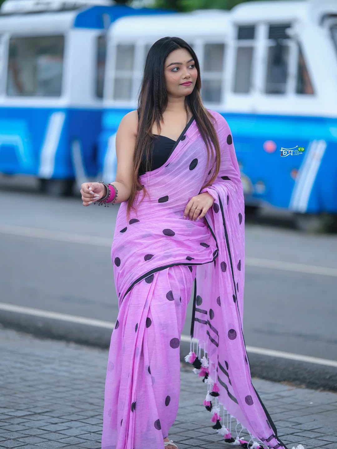 Aparna Lavender Black Ball Printed Saree For Women