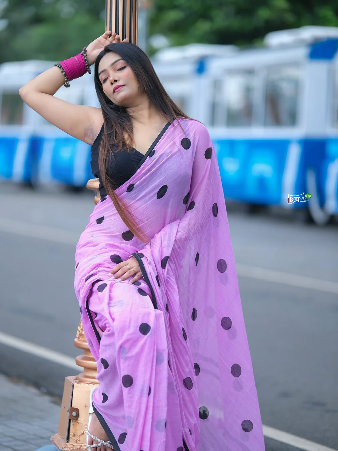Aparna Lavender Black Ball Printed Saree For Women