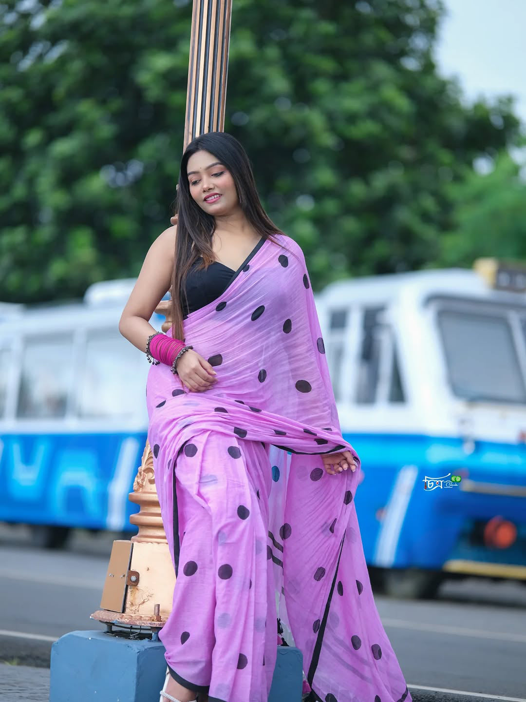 Aparna Lavender Black Ball Printed Saree For Women