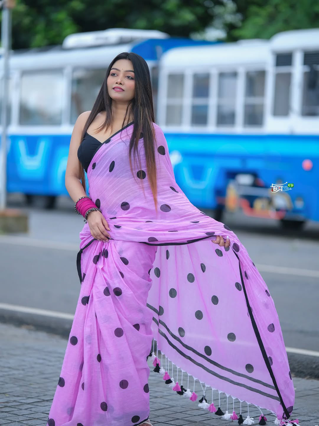 Aparna Lavender Black Ball Printed Saree For Women