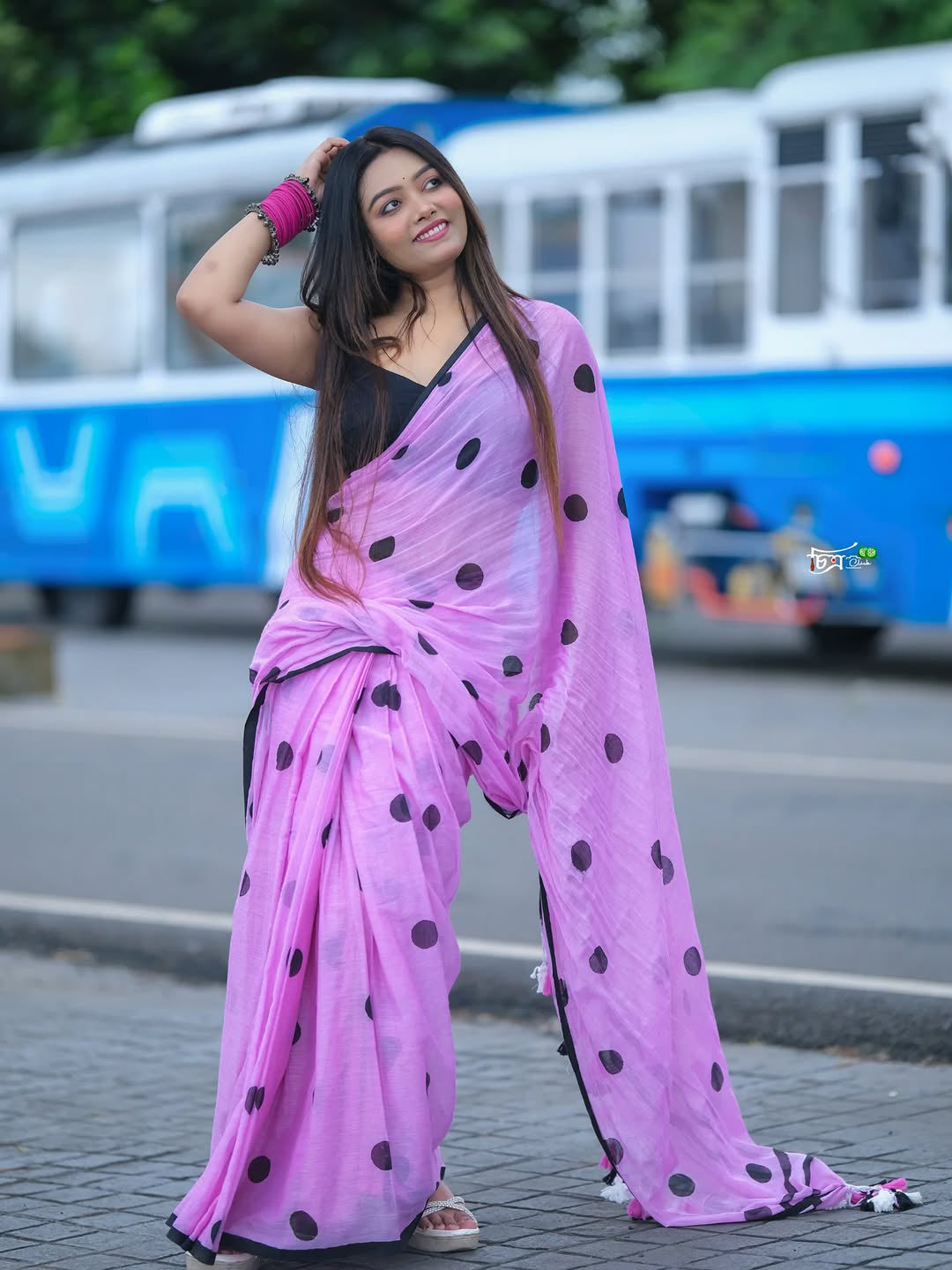 Aparna Lavender Black Ball Printed Saree For Women