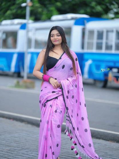 Aparna Lavender Black Ball Printed Saree For Women