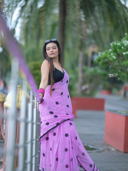 Aparna Lavender Black Ball Printed Saree For Women