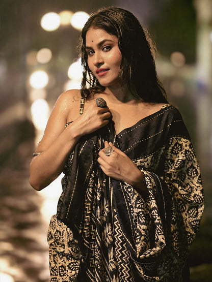 Aparna Floral Buige & Blue Printed Saree For Women
