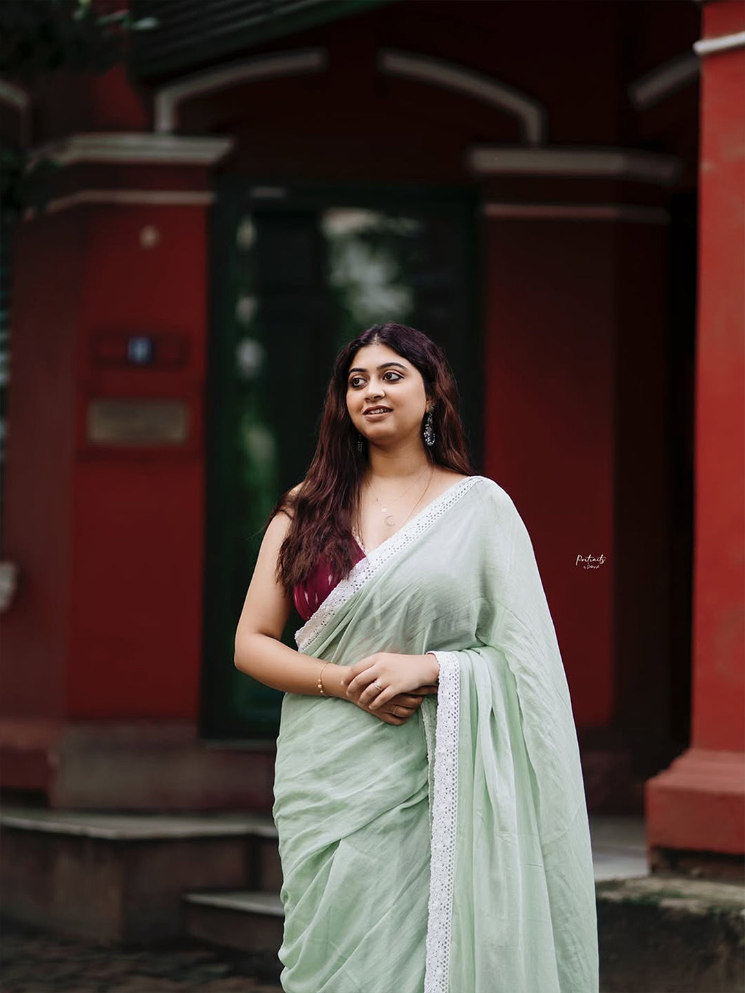 Aparna Light Olive Green Mul Cotton Premium Mul Cotton Saree For Women