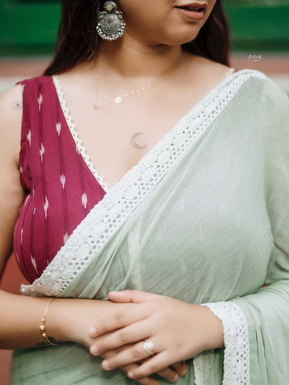 Aparna Light Olive Green Mul Cotton Premium Mul Cotton Saree For Women