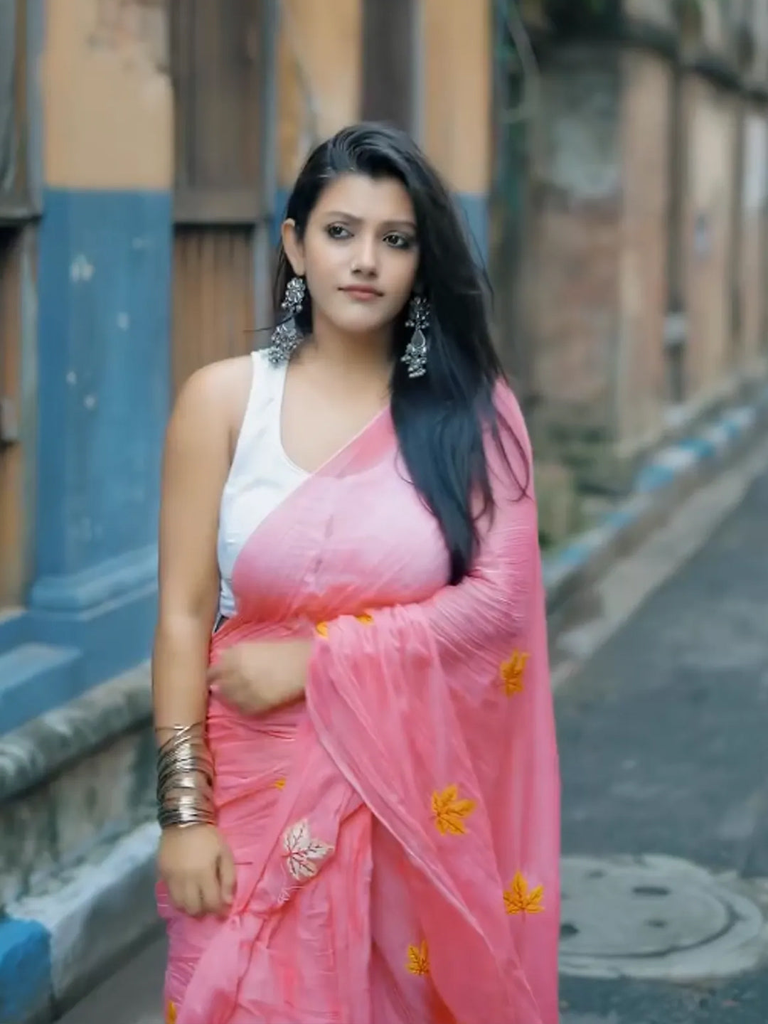 Aparna Embroidery Work Pink Premium Mul Cotton Saree For Women