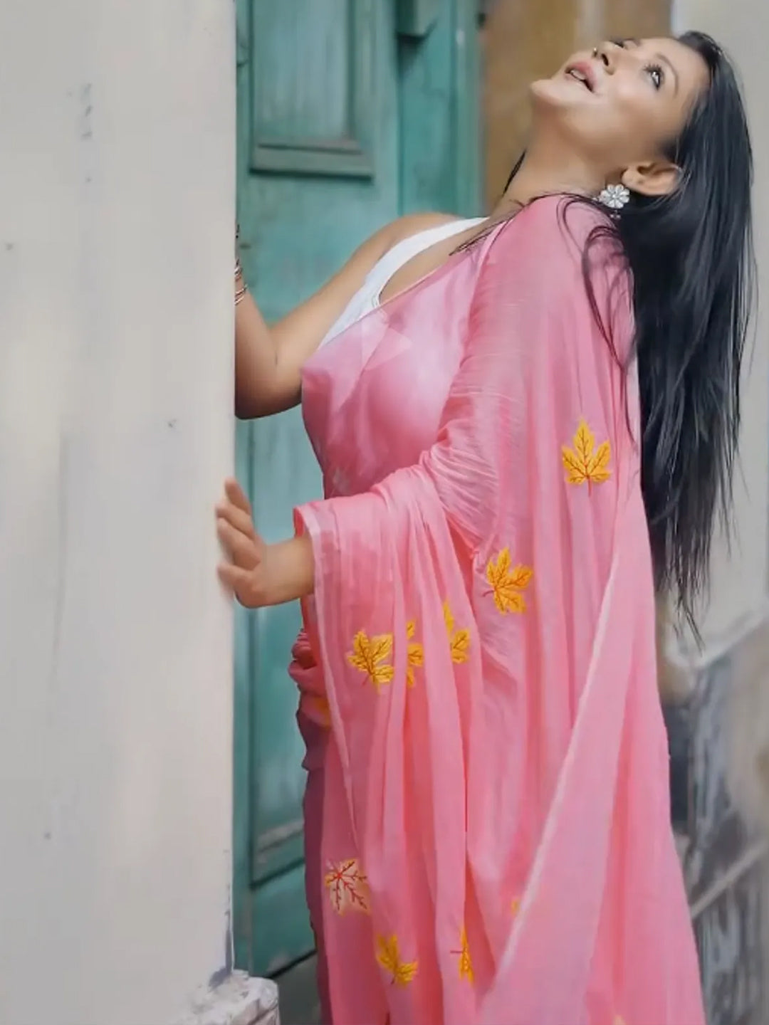 Aparna Embroidery Work Pink Premium Mul Cotton Saree For Women