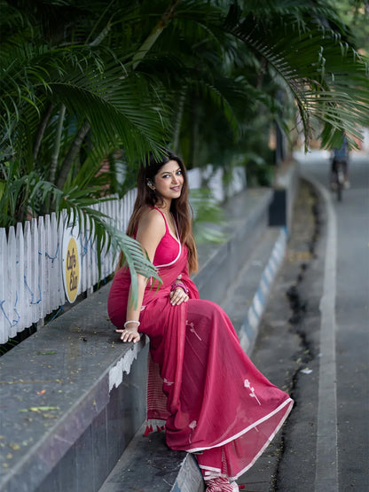 Aparna Maroon Red Floral Embroidery Work Saree For Women