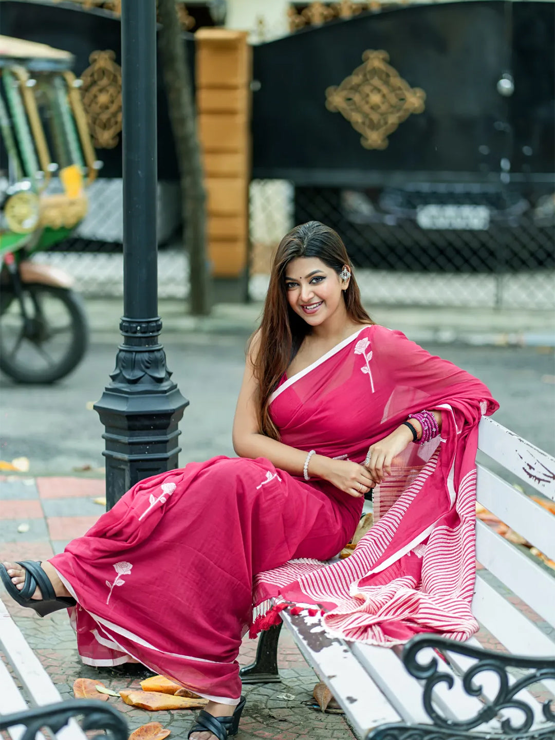 Aparna Maroon Red Floral Embroidery Work Saree For Women