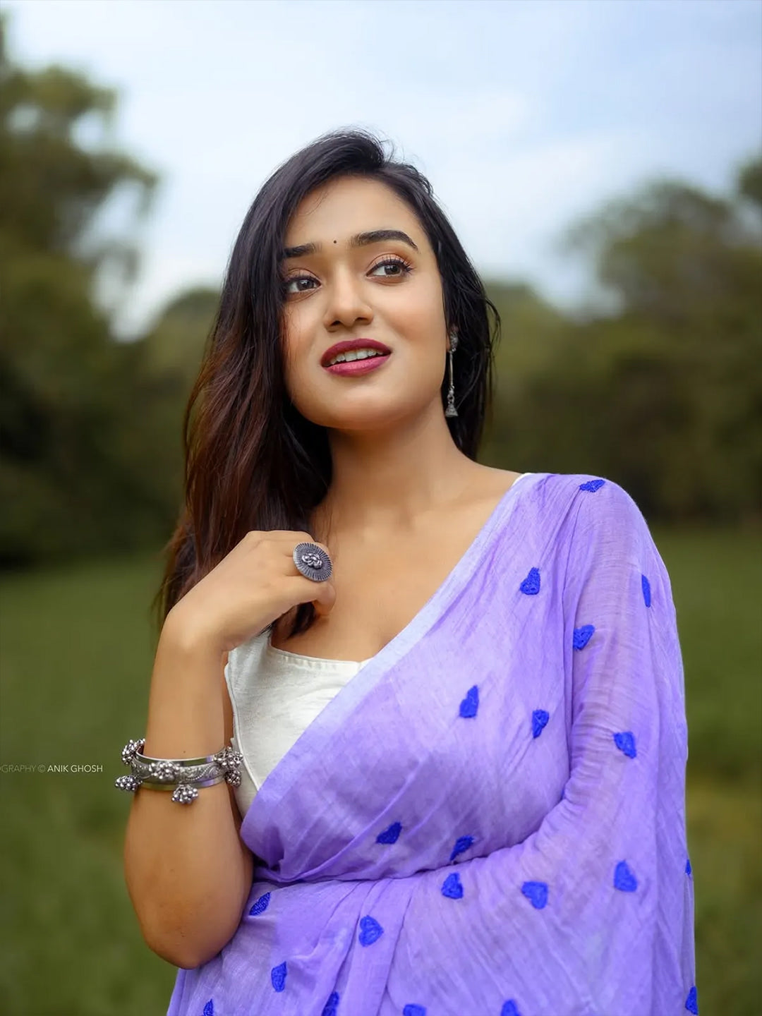 Aparna Embroidery Work Lavender Premium Mul Cotton Saree For Women