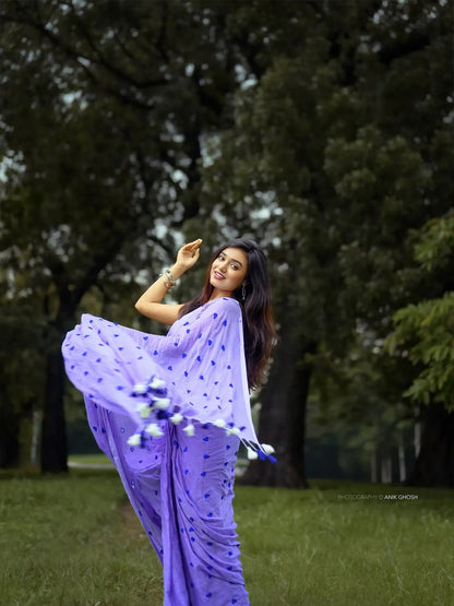 Aparna Embroidery Work Lavender Premium Mul Cotton Saree For Women