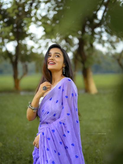Aparna Embroidery Work Lavender Premium Mul Cotton Saree For Women