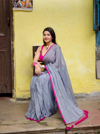 Aparna Dark Grey Colour With Red Border Mul Cutton For Women