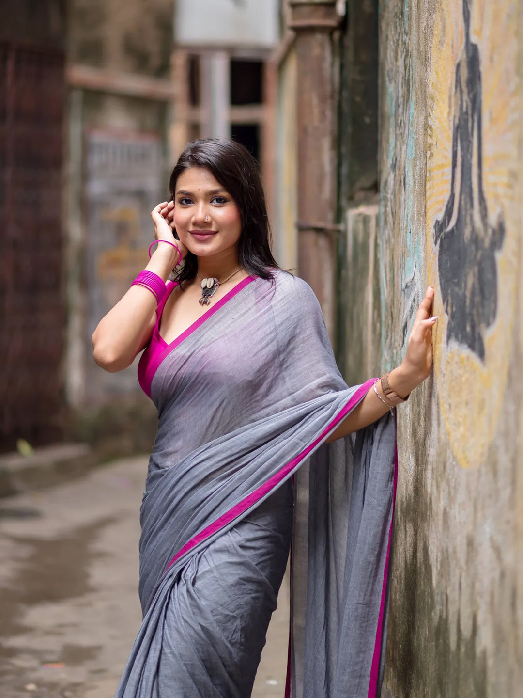 Aparna Dark Grey Colour With Red Border Mul Cutton For Women