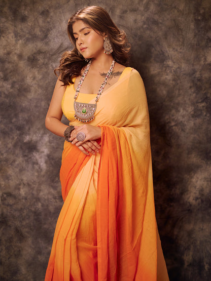 Aparna Orange & Yellow Premium Mul Cutton Saree For Women