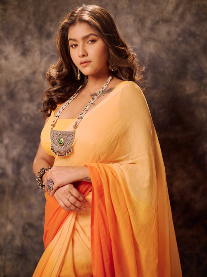 Aparna Orange & Yellow Premium Mul Cutton Saree For Women